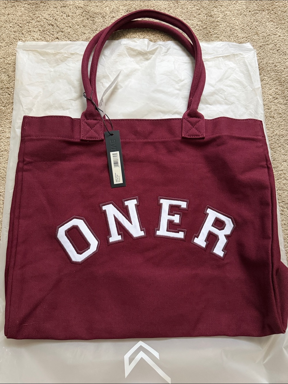 Maroon Canvas Tote Bag with ONER Lettering